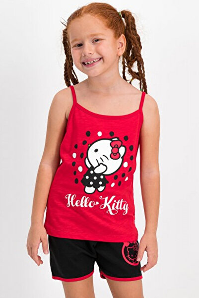 Serena Pijama fete cu maiou și pantalon scurt, imprimeu Hello Kitty, Rosu