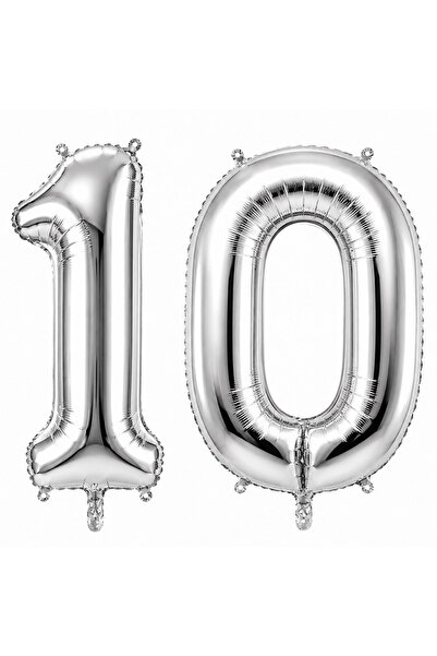 BeySüS 10 Number Foil Balloons Silver Color (36 cm)