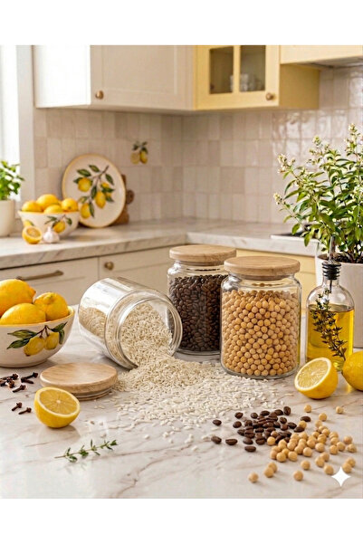 Kare Home Bambu Kapaklı Vakumlu 3lü Cam Kavanoz Seti (800 ml)