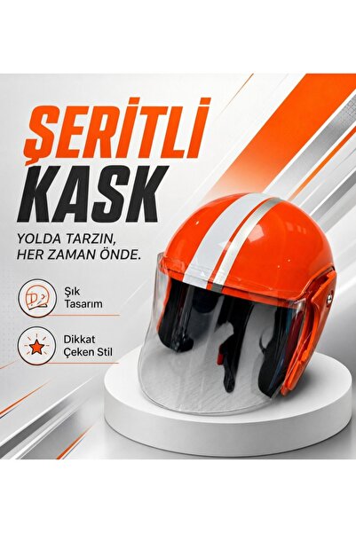 HZN MOTOR Turuncu Yarım Kask Motosiklet Kaskı Scooter Motor Bisiklet Kaskı Aç...