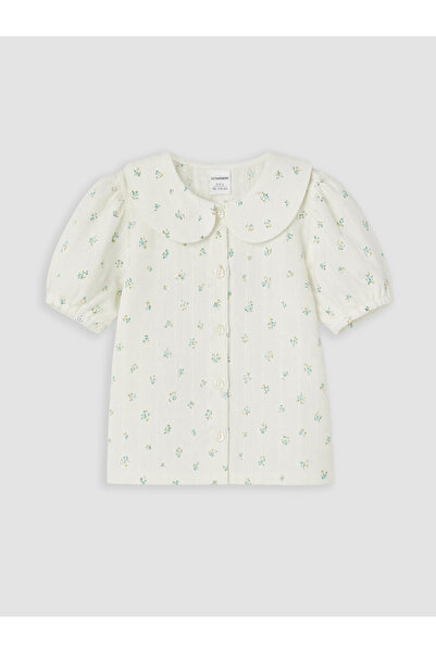 LC Waikiki Rmz Gi̇yi̇m Farkiyla Baby Roba Collar Flower Embroidered Girl's Shirt