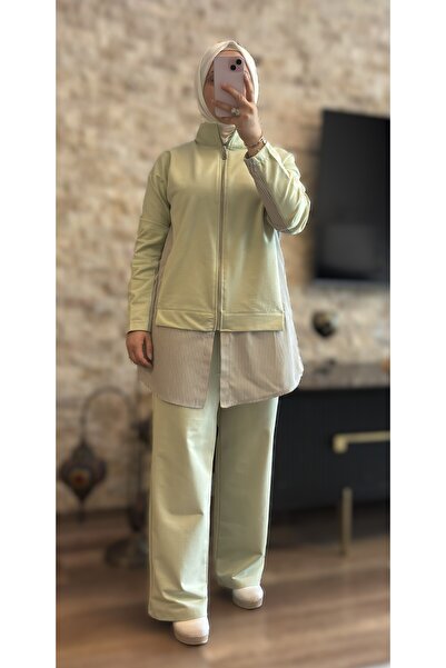 Wovi Women's Hijab Tracksuit Set Double Set with Zipper