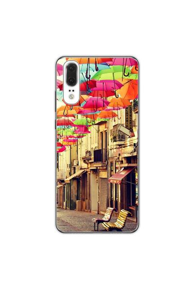 OEM Husa compatibila cu Huawei P20 Silicon Gel Tpu Model Strada Umbrele Colorate
