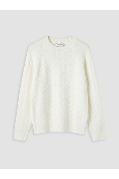 LC Waikiki White Crew Neck Patterned Women's Knitwear Sweater