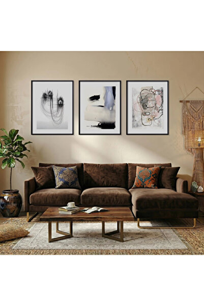 KOLAJTASARIM Set de 3 tablouri din lemn cu urme de pensule pastelate abstract...