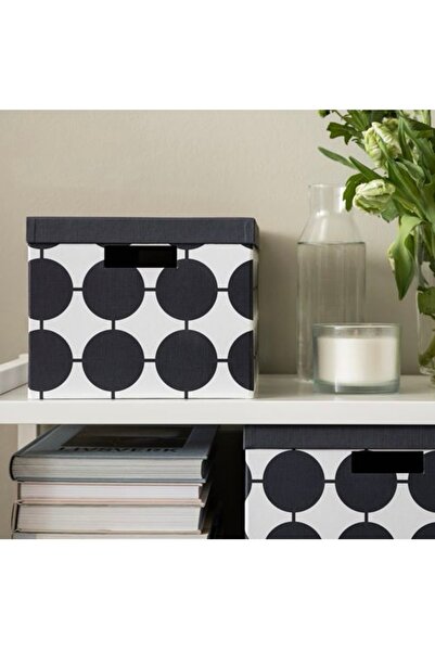 IKEA صندوق تيجينا مع غطاء، أسود-أبيض، 25x35x20 سم