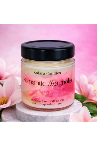 Solara Candles ROMANTIC MAGNOLIA, marmura, roz, 180g, ardere 45 h, lumanare p...