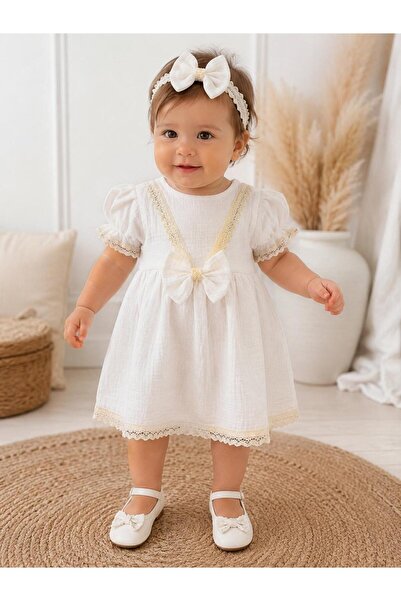 OEM Elegant Dress for Little Girls with Matching Headband, Lace and Bow