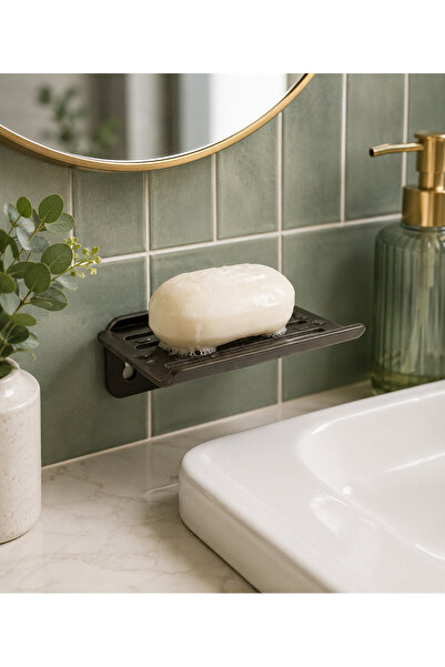 YDGR Yapışkanlı Siyah Metal Katı Sabunluk Suya Dayanıklı Banyo Sabun Rafı