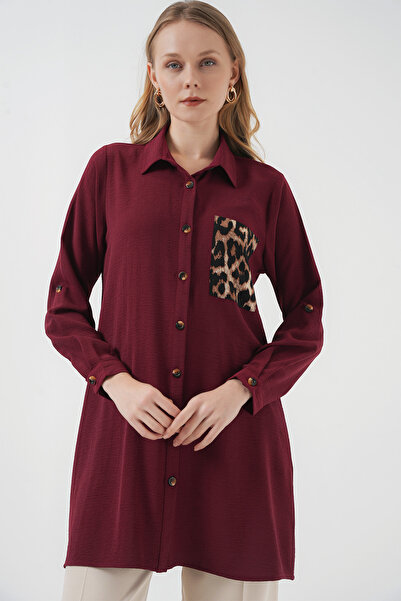 Merterium Women's Pocket Detailed Shirt Tunic 1487 - Burgundy