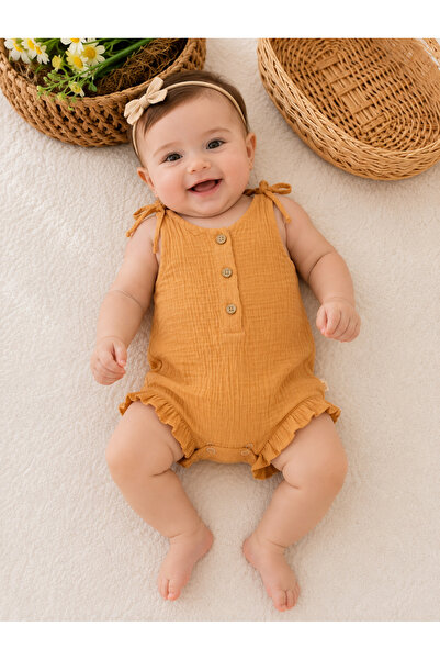 RÜYA KİDS Baby Girl Summer Snap Fastener Short Jumpsuit