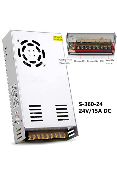 KNTECH S-360-24/ Professional open frame power supply with fan 24V/15A DC wit...