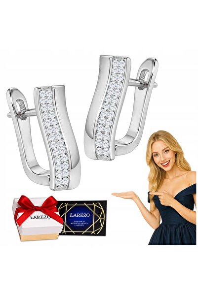 Larezo Cercei Dreptunghiulari Din Argint 925 Cu Clips, Tip Englezesc, Cu Cris...