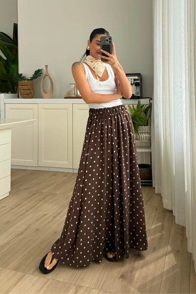 Lady Pixie Polka Dot Lined Long Skirt