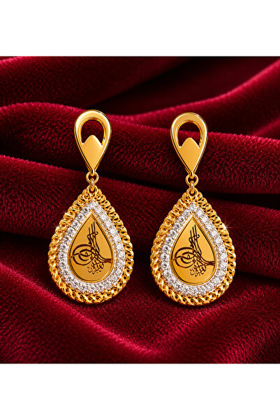 Sylvera Shop Kuyumcu Model Tuğralı Otantik Çelik Küpe (Gold Renk)