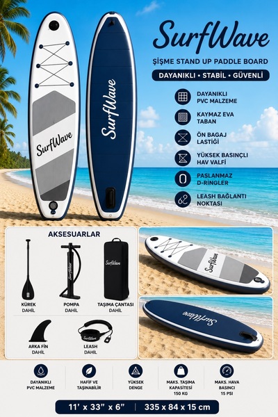surfwave HMI005-1 335x84x15 cm Şişme SUP Tahtası Seti – Profesyonel Paddle Bo...