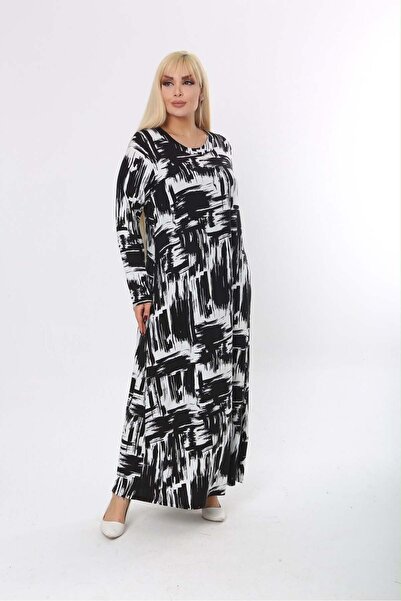 kısmet sepeti Women's Plus Size Black and White Square Detailed Viscose Combe...