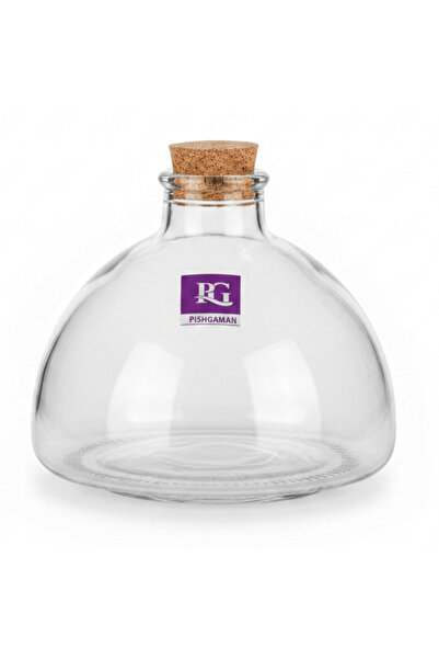 AKDC Pishgaman Round Glass Bottle with Cork Lid | 10×12 cm