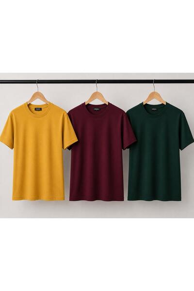 Kuraff Giyim Unisex Basic 3-Pack Cotton Solid Color T-Shirt