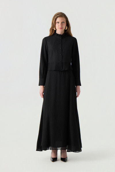 Zühre Hakim Collar Sparkle Detailed Textured Black Suit 1820