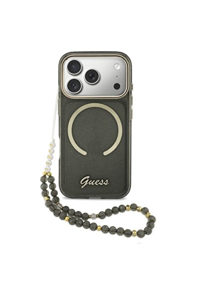 Guess Glitter Strap MagSafe Case for iPhone 17 Pro - Black