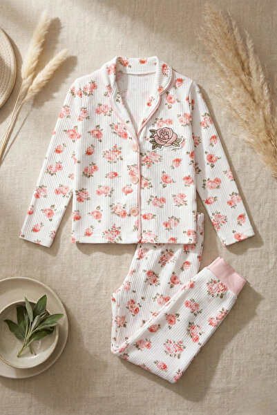 Babydonat Rose Embroidered 100% Cotton Girls' Pajama Set
