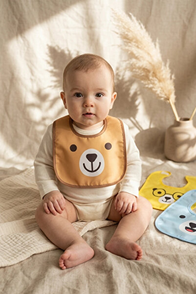 Babydonat Emoji Desenli 3'lü Bebek Mama ve Aktivite Önlüğü 0-12 Ay