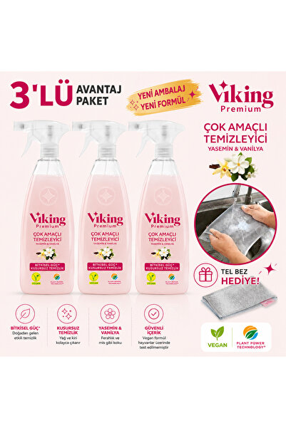 Viking Premium Çok Amaçlı Yasemin & Vanilya 750 ML 3 Adet + Tel Bez Hediyeli
