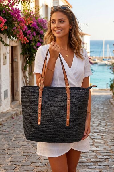Marina Model Leather Belt Strap Summer Wicker Women's Hand & Shoulder Bag