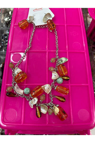 ELUNE İSTANBUL Milano Detailed Orange Beaded Necklace and Earring Set