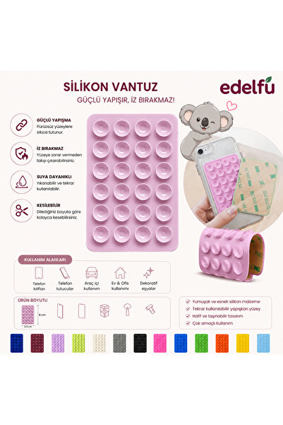 EDELFU Tüm Telefonlarla Uyumlu Yapışkanlı Kaymaz Silikon Vantuz Telefon Tutucu