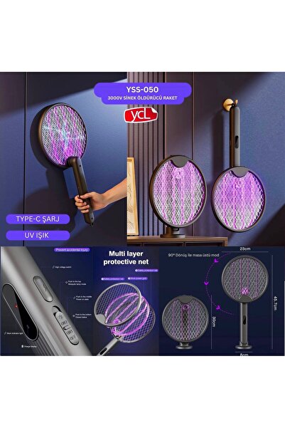 YCL ŞARJLI UV IŞIKLI SİVRİSİNEK ÖLDÜRÜCÜ RAKET, 3000V ETKİ İLE SİNEKLERE SON!