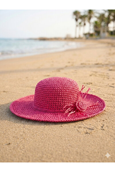 MEGAHAN BOUTIQUE Megahan Hand-Knitted Paper Rope Hat with Rose Motif, Summer ...