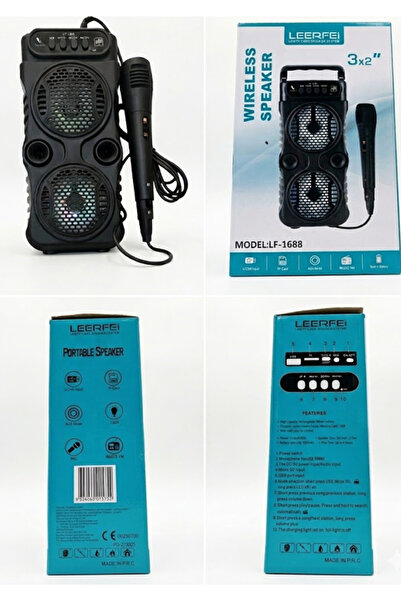 LEERFEI LF-1688 Kablosuz RGB Işıklı Bluetooth Hoparlör ve Karaoke Mikrofon Seti