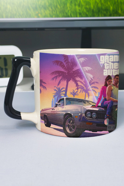 ZipZap كوب سيراميك فاخر مطبوع عليه GTA 6 (قطعة واحدة) بمقبض أسود خاص V5D