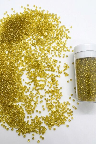 hobi dünyası evim 1 Silindir Kutuda 2 mm Kum Boncuk Şeffaf Sarı