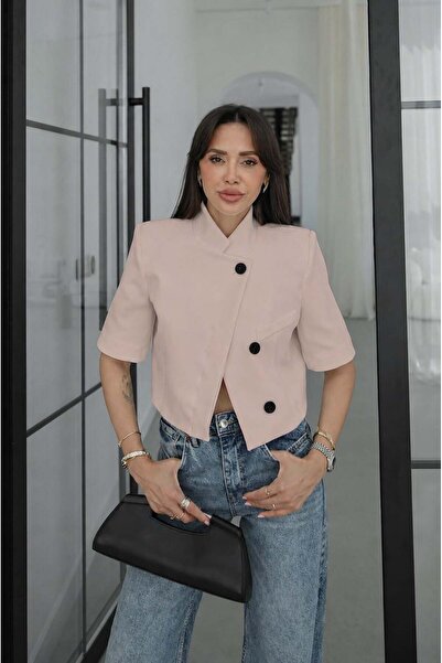 Havoş Bej Kısa Kollu Crop Blazer Ceket