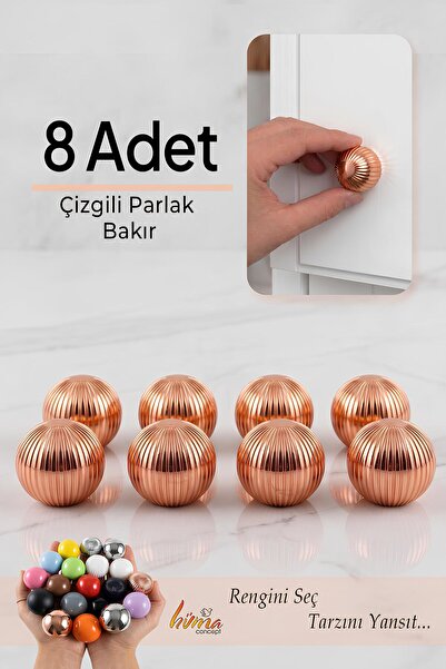 GLASWEN 8 komada tvrdih plastičnih ručki, okrugle, prugaste, sjajne bakarne r...