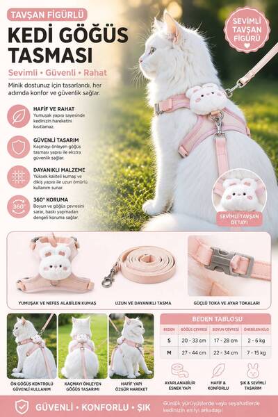 Floria Cat Chest Harness and Leash Set - Adjustable, Anti-Escape, 120cm Strap