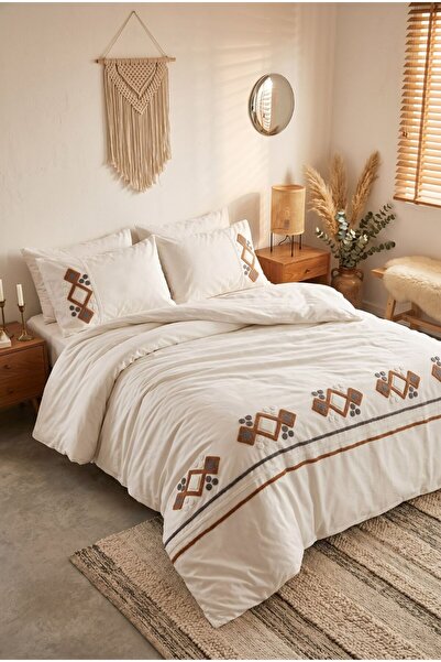 İK TEKSTİL Zaria Punch Embroidered 6 Piece 100% Cotton Double Duvet Cover Set