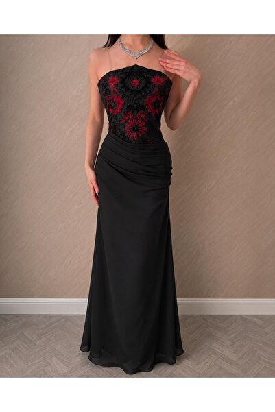 Jood Luxurious Floral Embroidery Women's Dress with Back Zipper Closure