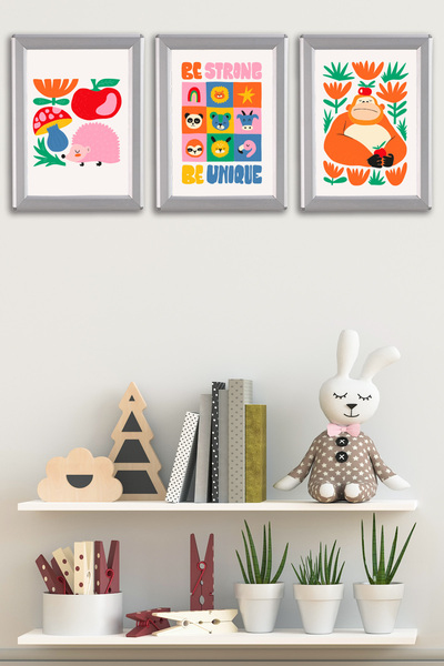 Tilki Dünyası Set de 3 rame A5 pentru decorarea pereților camerei copiilor și...