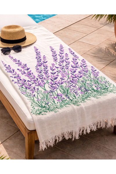 Taşhan Çarşı Özel Tasarım Çift Katlı Müslin Peştemal 85x180cm - Lavanta Bahçe...