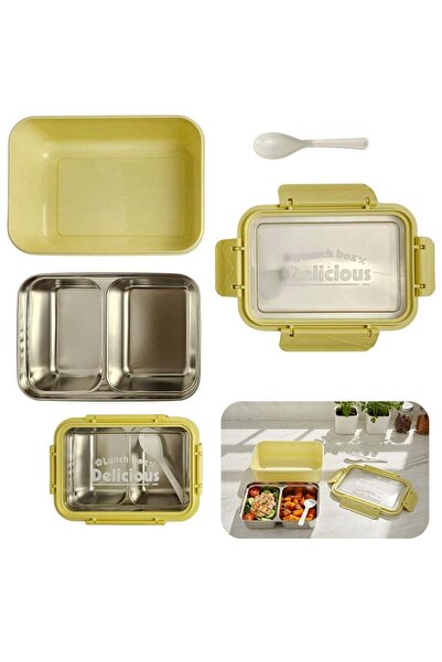 SOBHYS Stainless Steel Lunch Box with Removable Inner Tray, Leak-Resistant Si...