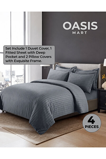 Generic 4-Piece Luxury King Size Striped Bedding Set – Duvet Cover 220×240 cm...