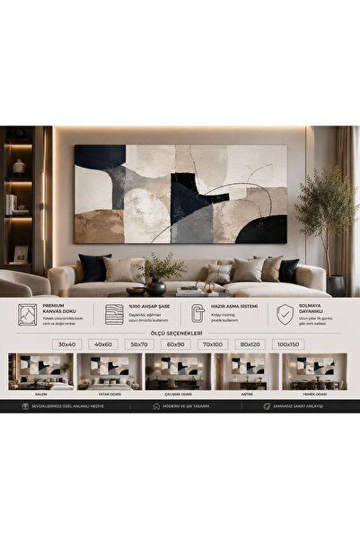 Genel Markalar Modern Geometrik Soyut Kanvas Tablo – Bej, Siyah ve Gri Tonlar...