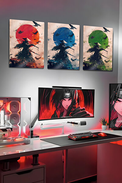 DekorHane Metal Print - Set de 3 tablouri cu războinici japonezi, cameră de j...