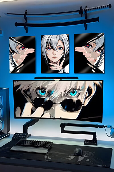 DekorHane Metal Baskı - Anime 3'lü Panoramik Oled Tablo Seti, Gamer Oyuncu Od...