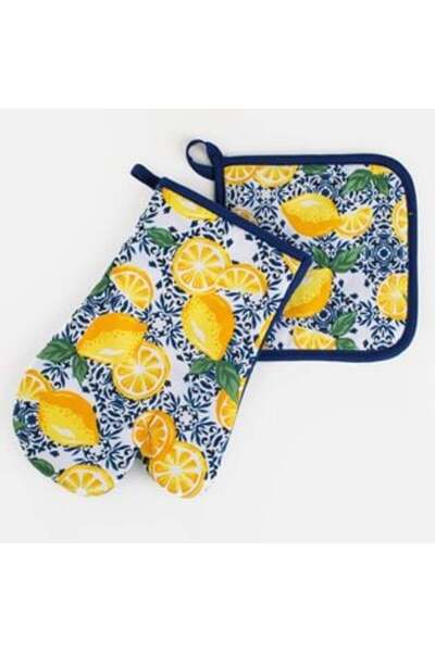 OEM Blue Kitchen Glove & Napkin Set with Lemon Pattern - 2 pcs