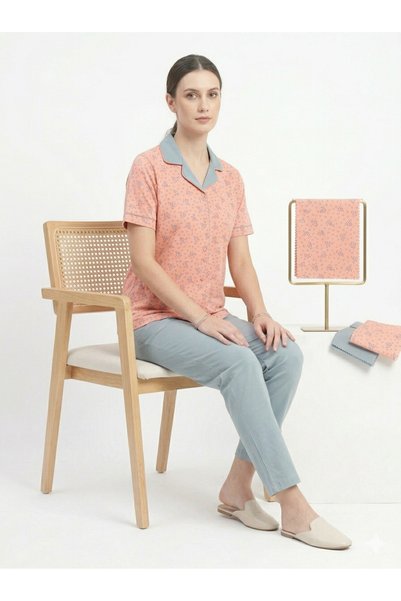 Noom Nightwear Pajama with Open Buttons, 100% Cotton Fabric